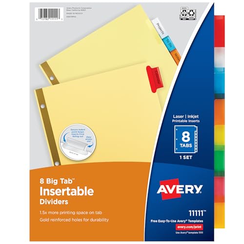 upgraded Avery Insertable Dividers for 3 Ring Binders, 8 Tabs for Daily Use