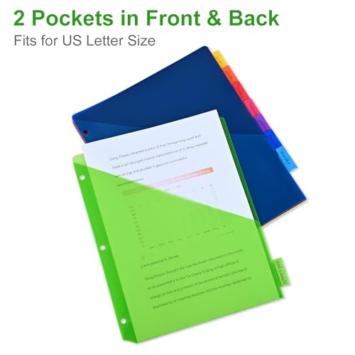 Eco-Friendly 8-Tab Binder Dividers - Index Pockets Divider for 3 for Daily Use