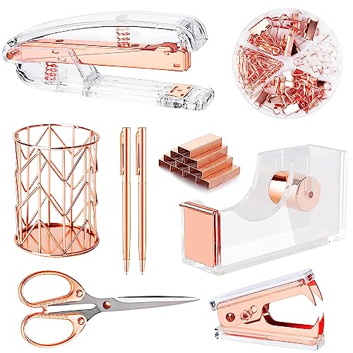 upgraded Famassi Rose Gold Desk Accessories，Office Supplies Set Acrylic